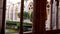 Gothic architecture of arched gallery of cloister of Royal Monastery of Santa Maria de Santes Creus, Catalonia, Spain