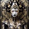 Gothic art deco biomechanical being reminiscent of geisha shaman inspired by punky voodoo robot