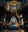 Gothic bedroom interior decorated in posh neoclassicism style