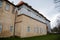 Gothic Castle Brandys nad Labem, Renaissance palace view from garden, clock tower, chateau park, sgraffito mural decorated plaster