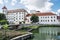 Gothic castle of Jindrichuv Hradec with water reservoir, Czech r