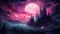 Gothic Cathedral\\\'s Flowing Pink-Purple Magic With Pastel Goth Style. Dark Mystical Castle. Generative AI