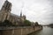 Gothic cathedral in West Portals Facade of Notre Dame, France, historic monuments detail ancient statue art outside of cathoric ch