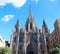 Gothic Catholic Cathedral Facade Steeples Barcelona Catalonia Spain