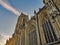 Gothic church Basilica of our Lady at the main square in Tongeren, Belgium, at sunset with a clear blue sky