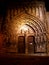 Gothic church door at night