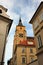 Gothic clock tower in the center of medieval Prague, Czech Republic.