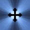 Gothic cross symbol blue light flare