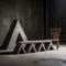 Gothic Dark Concrete Bench With Wooden Legs And Symbolic Triangle