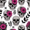 Gothic funky wallpaper, mystical seamless pattern, vintage floral background Skulls Generative AI