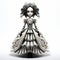 Gothic Futurism Doll: Detailed Rendering Of Whirly Tiara In Black And White Stripes