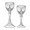 Gothic goblets or Holy grail set hand drawn line art and dot work vector illustration