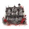 Gothic Gothic Mansion watercolor illustration