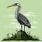 Gothic Illustration: Wooden Heron On Rock With Realistic Color Schemes