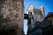 Gothic imposing historic castle Pernstejn at sunny summer day, stronghold on rock above village of Nedvedice, South Moravian