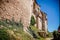 Gothic imposing historic castle Pernstejn at sunny summer day, stronghold on rock above village of Nedvedice, South Moravian