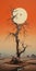 Gothic Realism: Macabre Tree Painting On Orange Landscape
