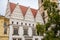 Gothic and renaissance medieval New Town Hall Novomestska radnice at Charles Square in the center of Prague during the autumn