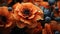 Gothic Romance: Dark Aquamarine Orange Flowers With Water Drops