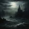 Gothic Seascape: Black Ocean With Haunting Castle