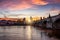 The gothic skyline of Prague, Czech Republic, during sunrise time