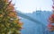 Gothic St Johns bridge in portland surrounded by autumn trees