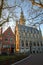 The gothic Stadhuis town hall with its impressive clock tower, located at the main square Markt in Veere