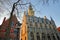 The gothic Stadhuis town hall with its impressive clock tower, located at the main square Markt in Veere