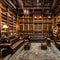 Gothic Steampunk Library: A gothic-inspired library with vintage leather-bound books, brass accents, and cogwheel decorations5,