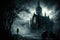 A gothic style background with large mystery castle. Created with Generative AI