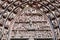 Gothic style tympanum of the main portal of the west facade of famous Strasbourg Cathedral in France