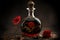 Gothic Valentine, poisonous vine, alcohol in glass carafe and red flowers. AI generative, AI generated illustration