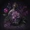 Gothic Valentine still life. AI generative, AI generated illustration. Magic potion vial with flowers
