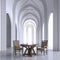 Gothic white interior church with wooden furniture 3D render