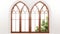 Gothic Window Illustration In White And Brown With Nature Emphasis