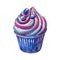 Gouache bright cupcake with blue berries. Hand-drawn clipart for art work and weddind design