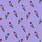 Gouache floral tulip backgraund. Seamless colorful spring pattern. Painted violet tulip plant on lilac backgrounjd. Purple blossom