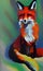Gouache fox portrait painted by a child