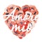 Gouache heart with coral anemones and text. Hand-drawn clipart for art work and weddind design