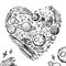 Gouache heart shaped graphic cosmos. Hand-drawn clipart for art work and weddind design.
