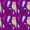 gouache magic seamless pattern with owl and crystall