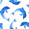 Gouache seamless blue dolphin. Hand-drawn clipart for art work and create design