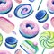 Gouache seamless pattern with cosmo candy 1. Hand-drawn clipart for art work and weddind design.