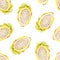 Gouache seamless summer tropical pattern with yellow pitaya