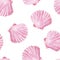 Gouache seamless uniform beach pearl pink seashells