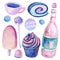 Gouache set of cosmo candy. Set 2. Hand-drawn clipart for art work and weddind design.