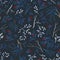 Gouahe seamless pattern with red berry, branches and leaves on dark background