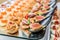Gourmet appetizers: caviar, venison, tuna and salmon