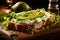 Gourmet avocado toast on rustic table