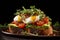 Gourmet avocado toast topped with poached eggs